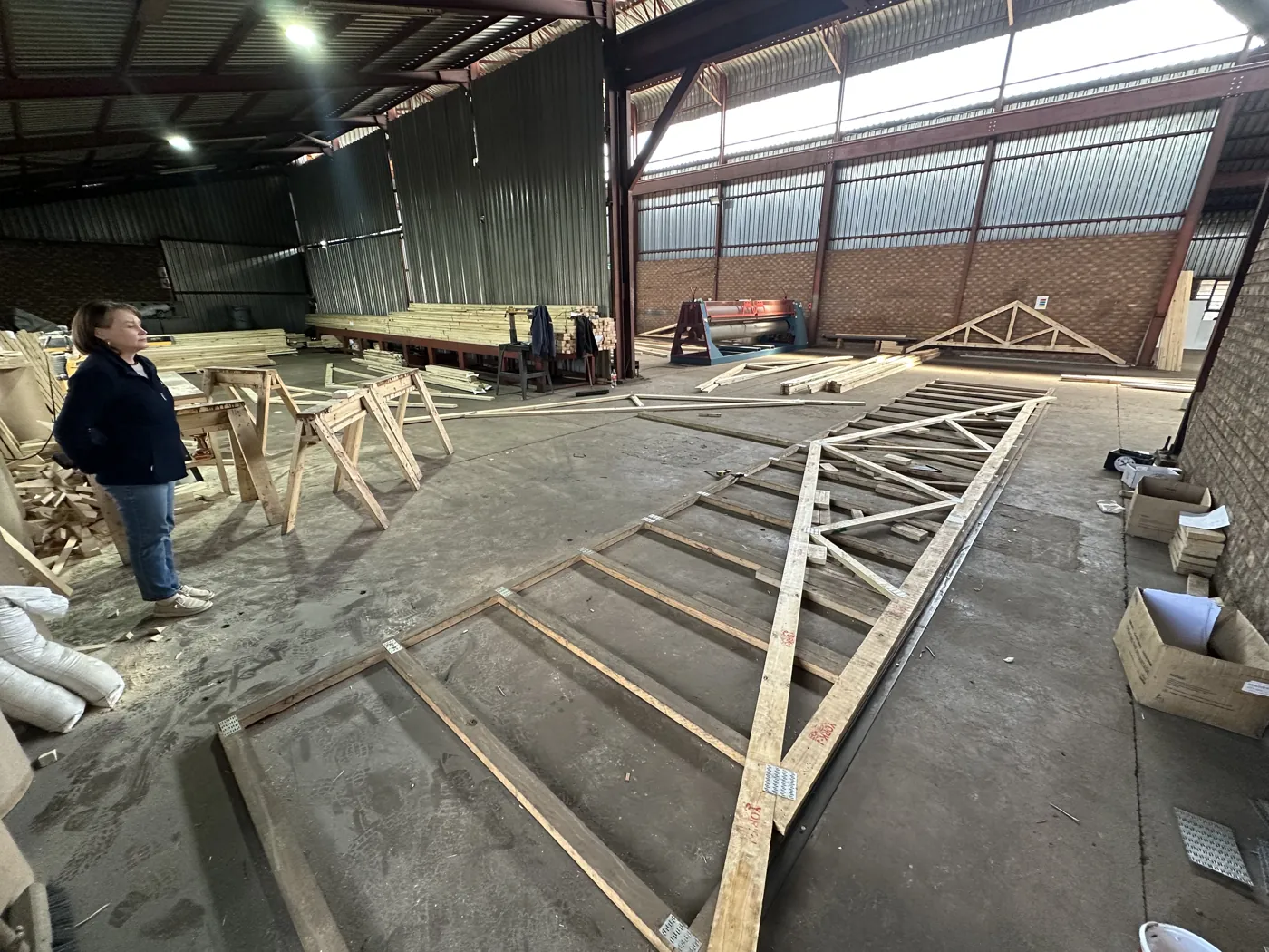 Roof truss being assembled in the Afrisheet factory